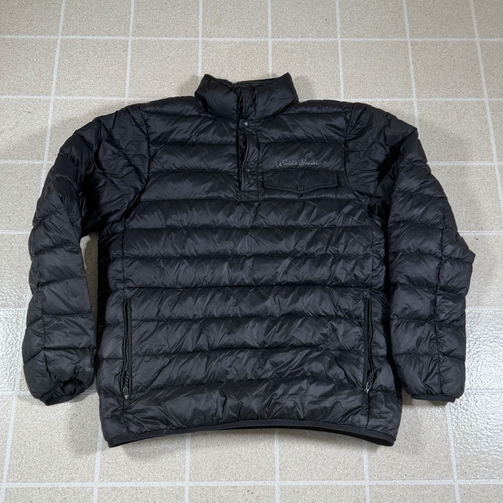 Eddie Bauer Stratuslite Down Snap Mock Long Sleeve Jacket Men's M Black Pullover